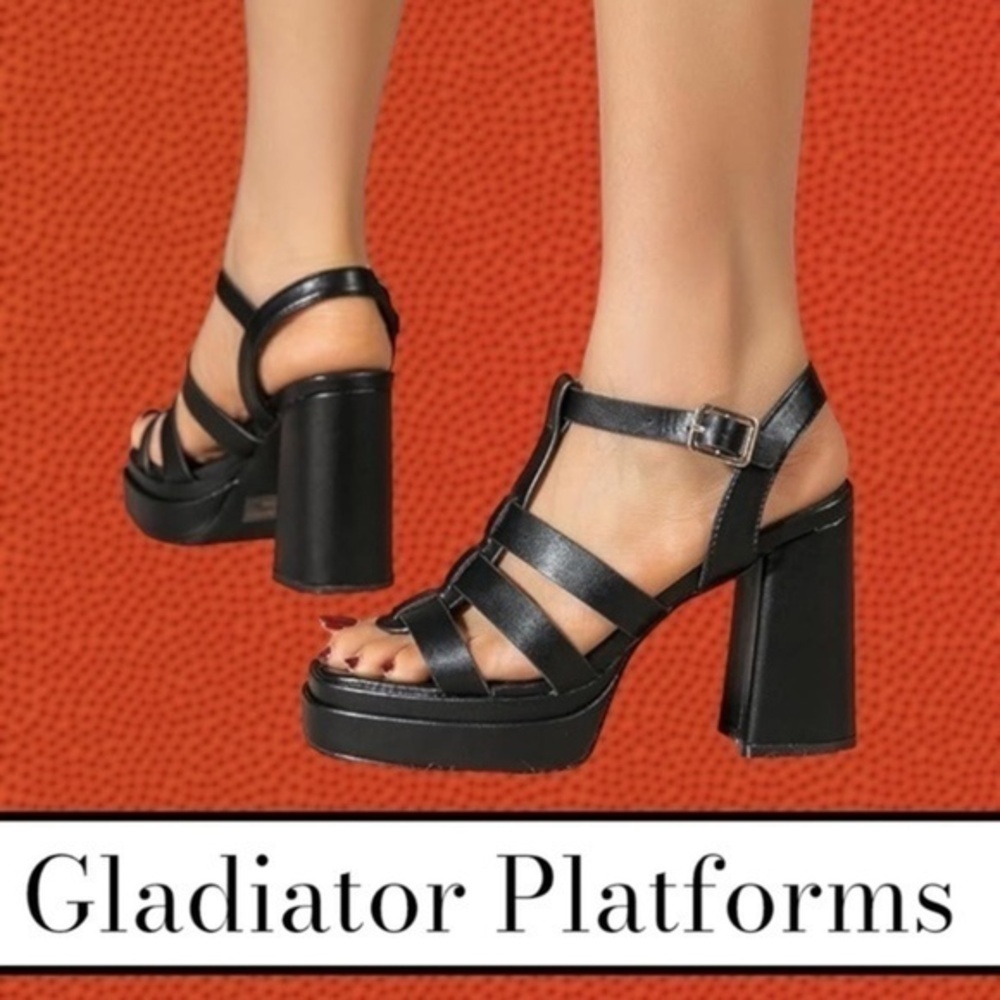 AMOJI Strappy Block Heel (Super Comfy!) 4” Gladiator Platform Sandals NWT/8.5